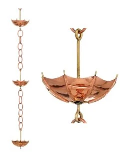 Umbrella Pure Copper Rain Chain, 8.5' -Garden Care 8600208 03v