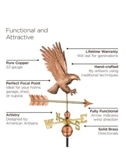 Bald Eagle Copper Weathervane -Garden Care 8600276 02v