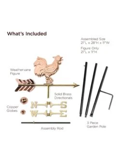 Rooster Garden Copper Weathervane With Pole -Garden Care 8600344 01v