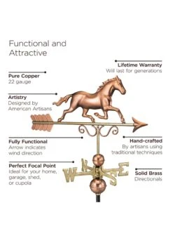 Galloping Horse Copper Weathervane -Garden Care 8600346 03v