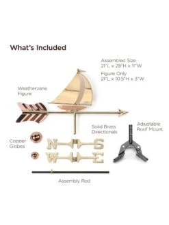 Sailboat Cottage Copper Weathervane With Roof Mount -Garden Care 8600347 01v