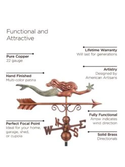Little Mermaid Copper Weathervane -Garden Care 8600350 01v
