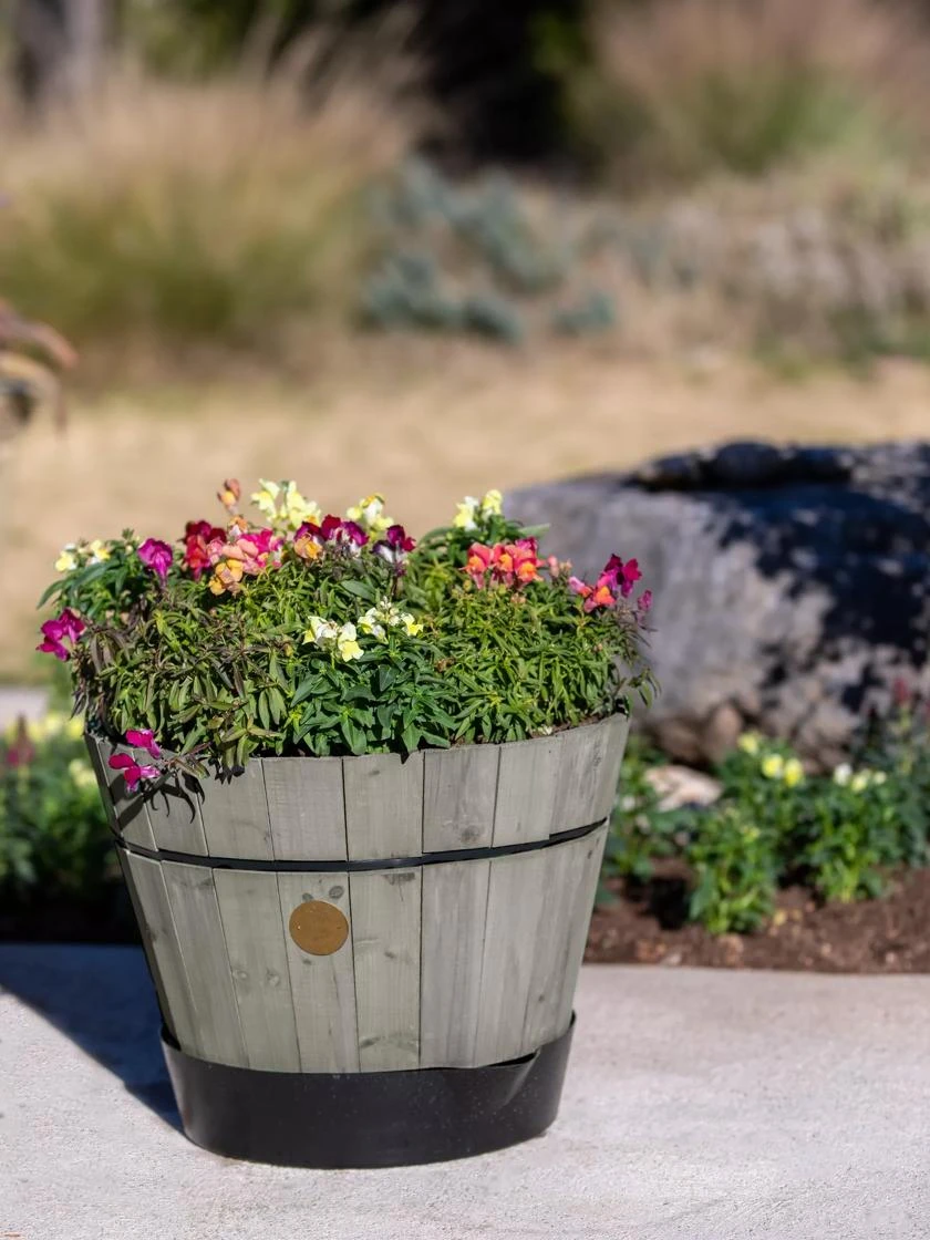 VegTrug® Build-a-Barrel Wooden Planter With Self-Watering Reservoir Tray, 18" 3 VegTrug® Build-a-Barrel Wooden Planter With Self-Watering Reservoir Tray, 18"