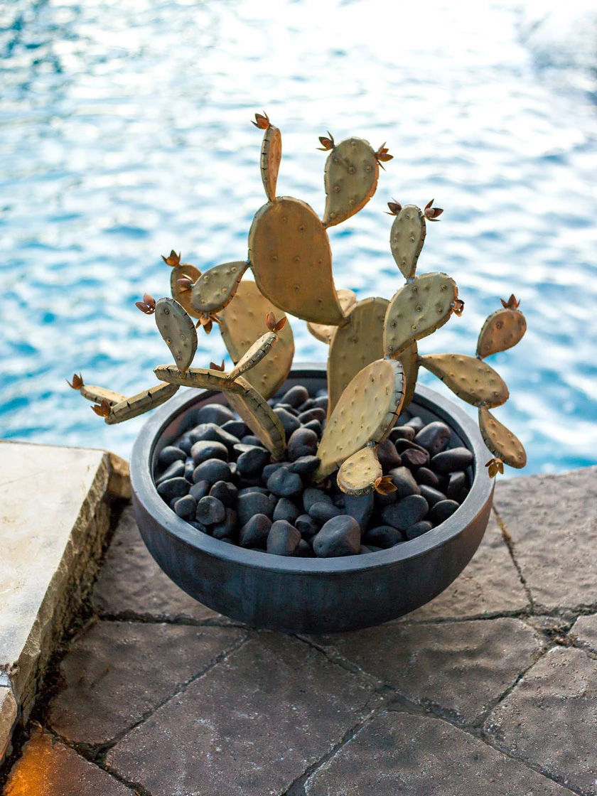 Desert Steel Prickly Pear Cactus Sculpture, Redondo 3 Desert Steel Prickly Pear Cactus Sculpture, Redondo