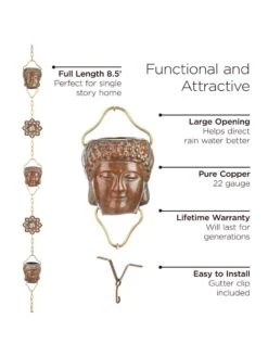 Buddha Copper Rain Chains, 8.5' -Garden Care 8612737 03v