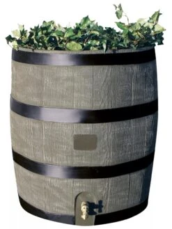 Round Rain Barrel With Planter, 35 Gallons -Garden Care 8612856BK 08V tif
