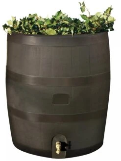 Round Rain Barrel With Planter, 35 Gallons -Garden Care 8612856WALNT 01V tif
