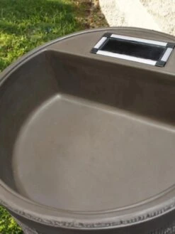 Round Rain Barrel With Planter, 35 Gallons -Garden Care 8612856WALNT 02V tif