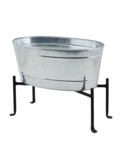 Achla Designs Mini Oval Galvanized Tub With Folding Stand -Garden Care 8612906 03v