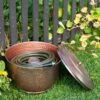 Hammered Copper Hose Pot With Lid -Garden Care 8613311 0102 hammered copper hose pot with lid